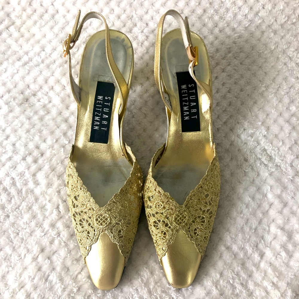 Stuart Weitzman Gold Slingback Shoes